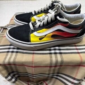 Vans Old Skool Flame Skateboard Shoes Men's Black Red Yellow Low Top Sneakers